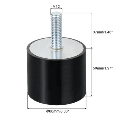 Harfington Uxcell M12 Gewinde Gummi Halterungen Vibrations Isolatoren Zylindrische Stoß Absorber mit Bolzen 60 x 50mm