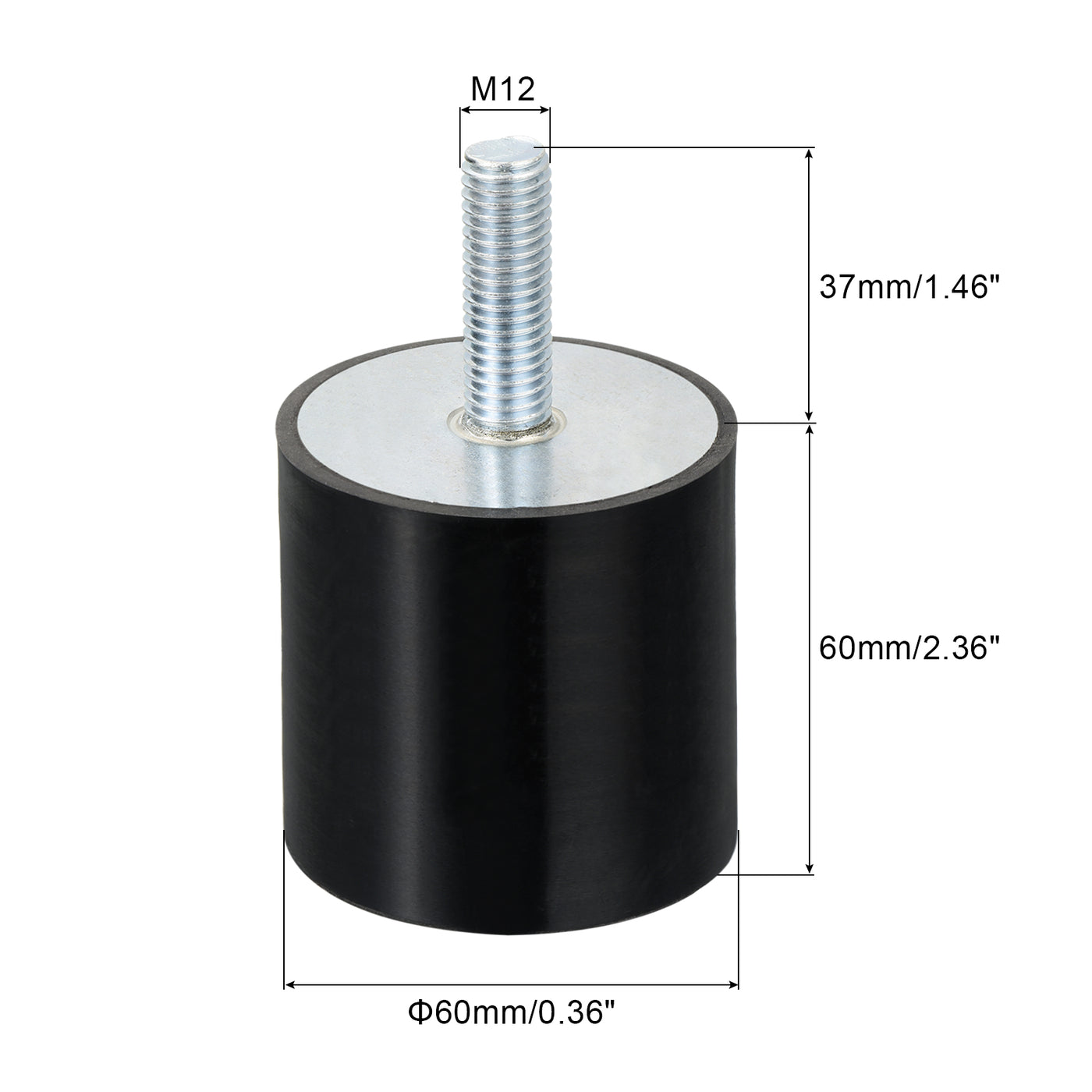 uxcell Uxcell M12 Thread Rubber Mounts, Vibration Isolators, Cylindrical W Studs 60 x 60mm