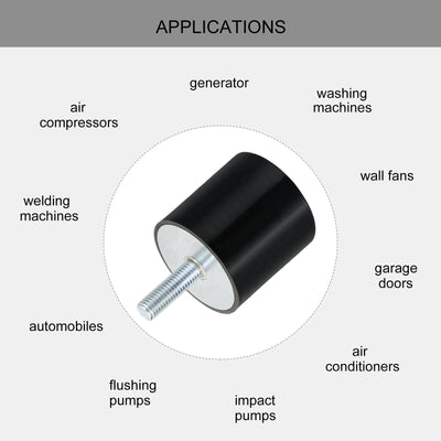 Harfington Uxcell M12 Thread Rubber Mounts, Vibration Isolators, Cylindrical W Studs 60 x 60mm