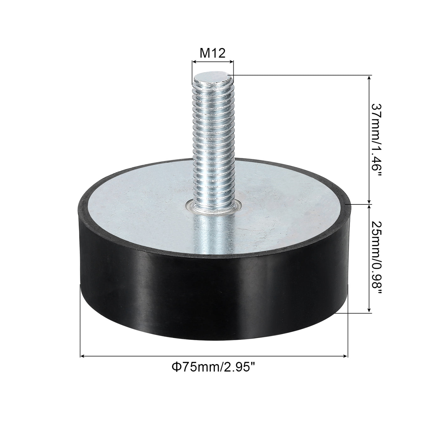 uxcell Uxcell M12 Thread Rubber Mounts, Vibration Isolators, Cylindrical W Studs 75 x 25mm