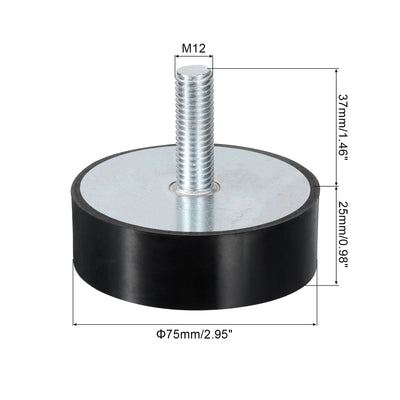 Harfington Uxcell M12 Thread Rubber Mounts, Vibration Isolators, Cylindrical W Studs 75 x 25mm