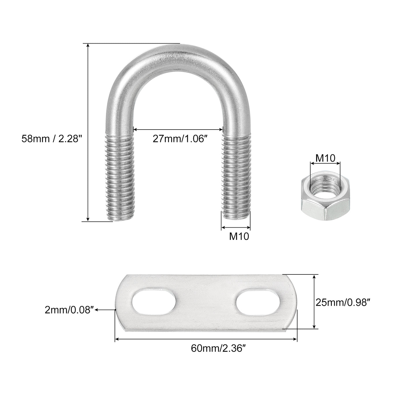 uxcell Uxcell Round U-Bolts, 8 Sets 27mm Inner Width 58mm Length M10 with Nuts and Plates