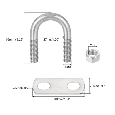 Harfington Uxcell Round U-Bolts, 8 Sets 27mm Inner Width 58mm Length M10 with Nuts and Plates