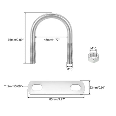 Harfington Uxcell Round U-Bolts, 8 Sets 47mm Inner Width 76mm Length M10 with Nuts and Plates