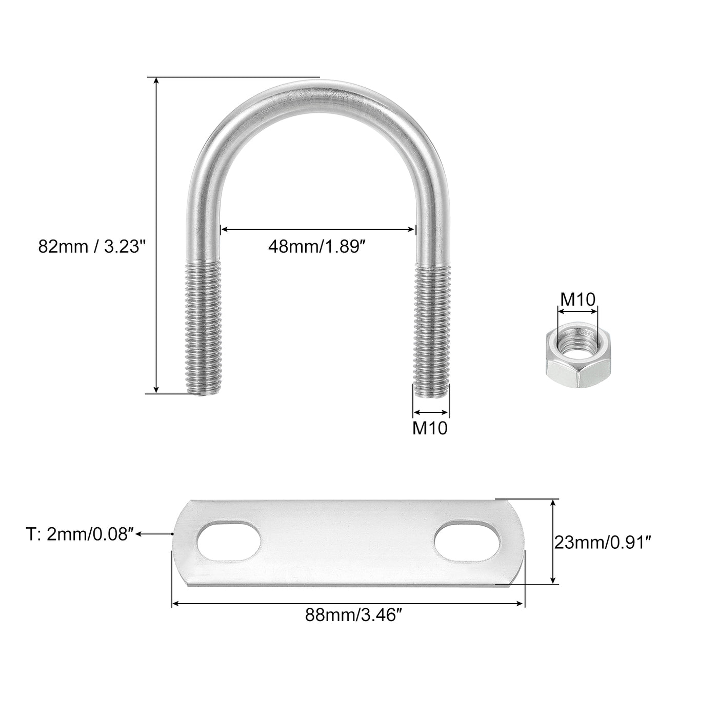 uxcell Uxcell Round U-Bolts, 4 Sets 50mm Inner Width 82mm Length M10 with Nuts and Plates