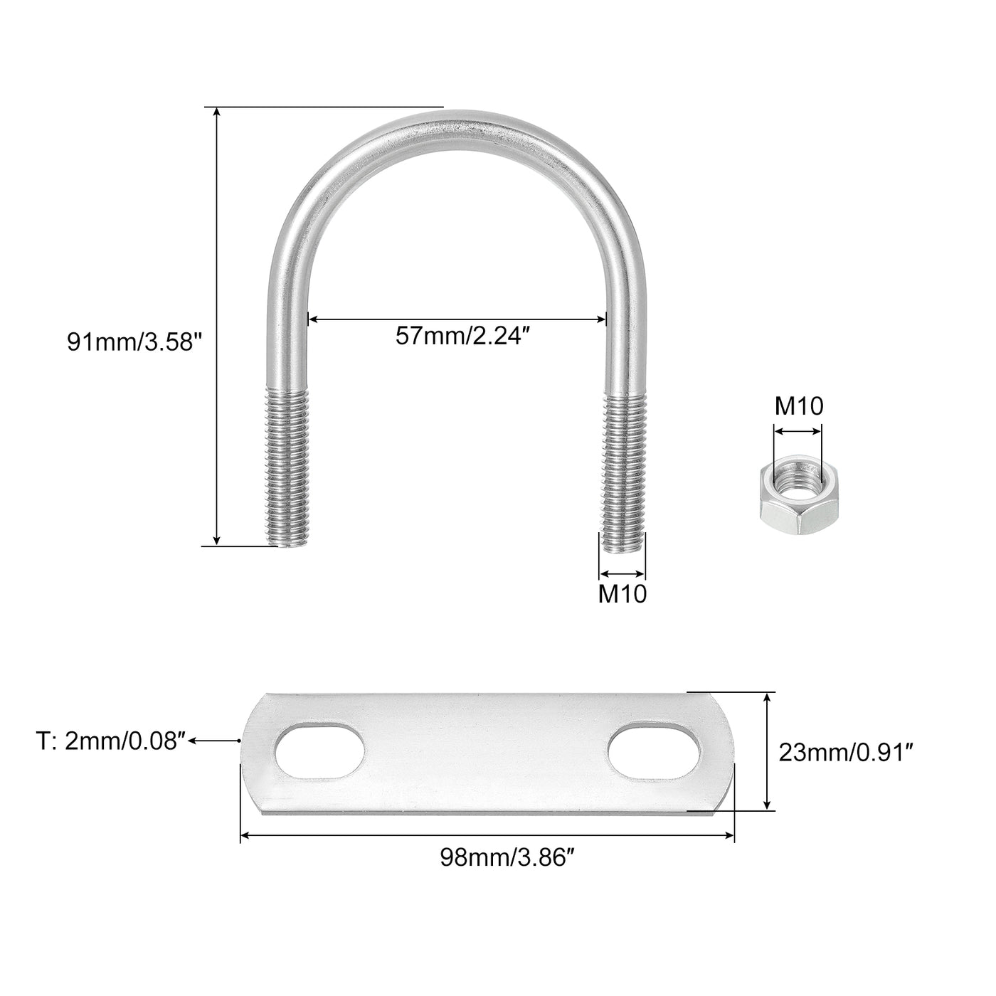 uxcell Uxcell Round U-Bolts, 8 Sets 59mm Inner Width 91mm Length M10 with Nuts and Plates