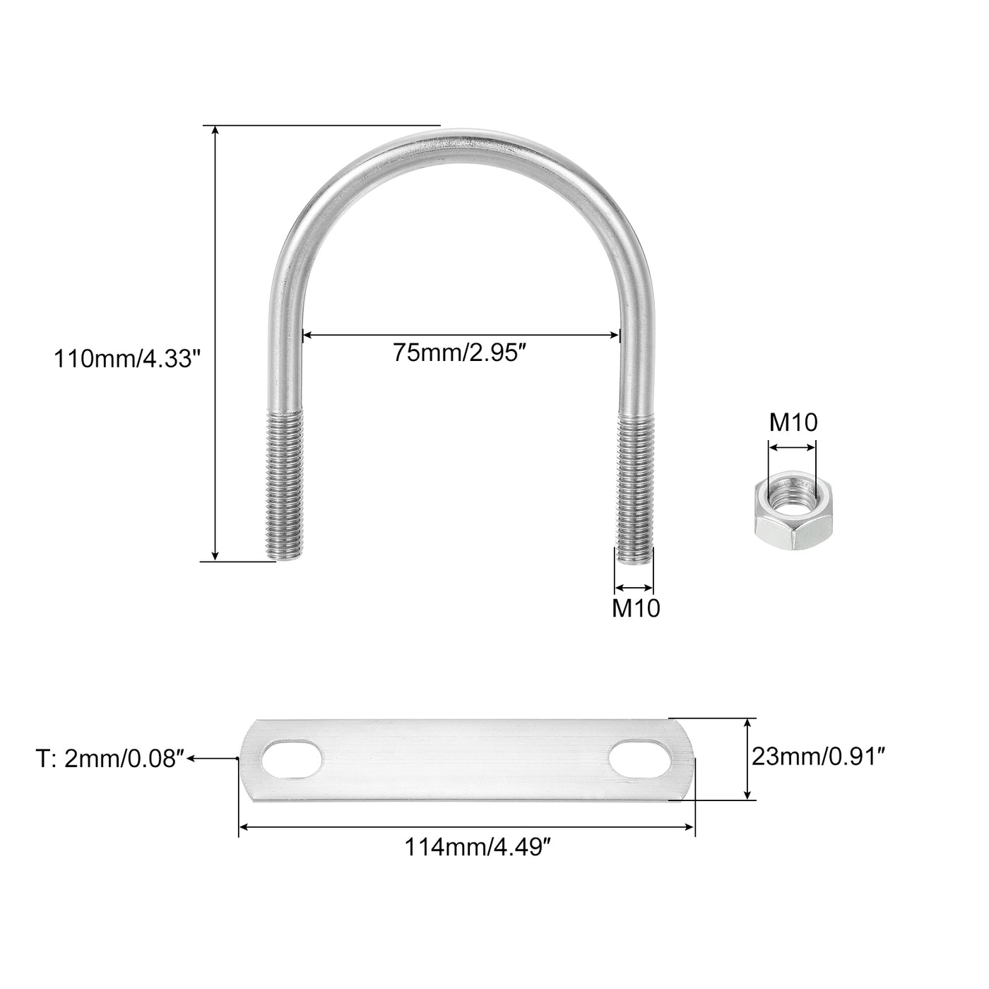 uxcell Uxcell Round U-Bolts, 4 Sets 75mm Inner Width 110mm Length M10 with Nuts and Plates