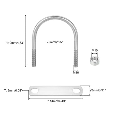 Harfington Uxcell Round U-Bolts, 4 Sets 75mm Inner Width 110mm Length M10 with Nuts and Plates