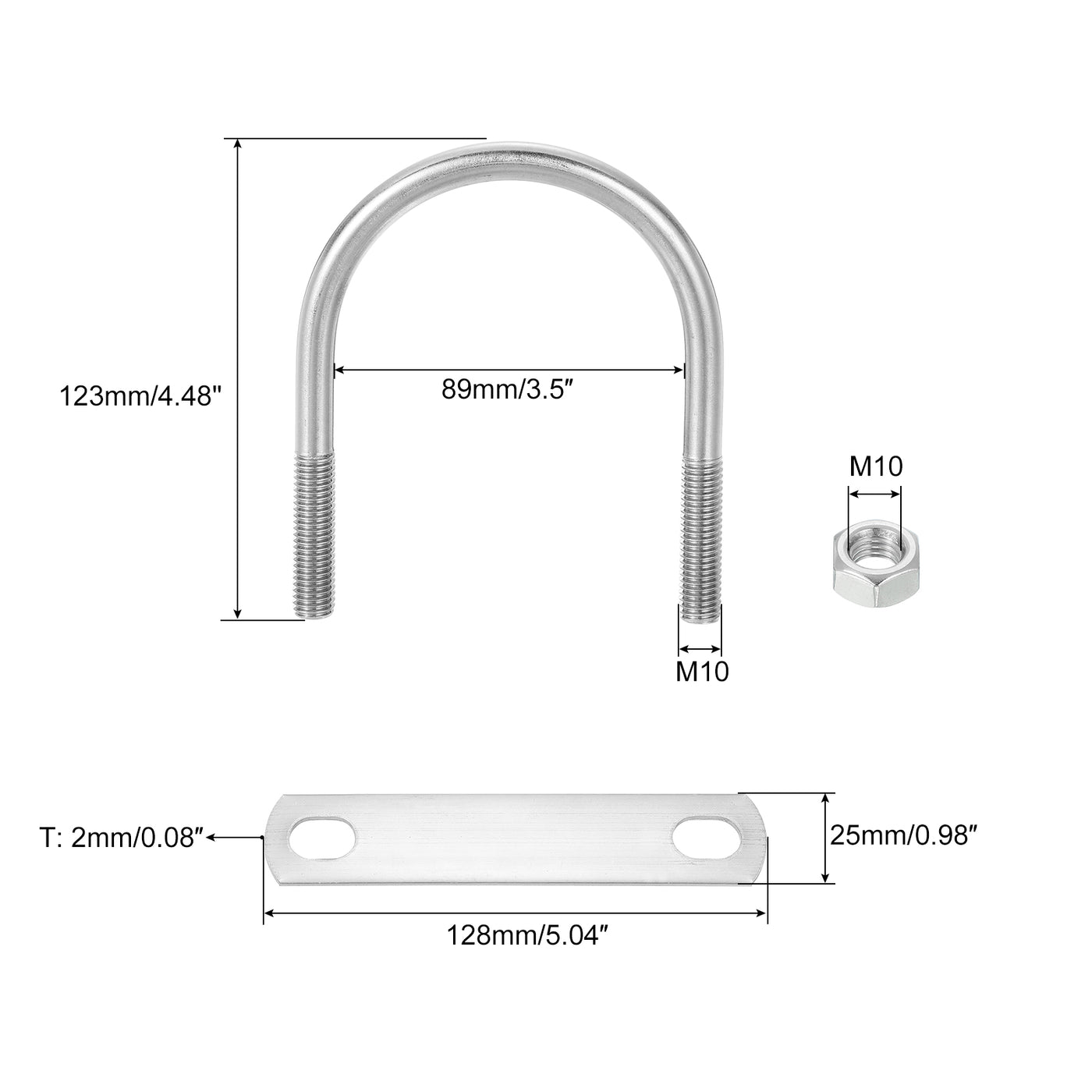 uxcell Uxcell Round U-Bolts, 8 Sets 91mm Inner Width 123mm Length M10 with Nuts and Plates