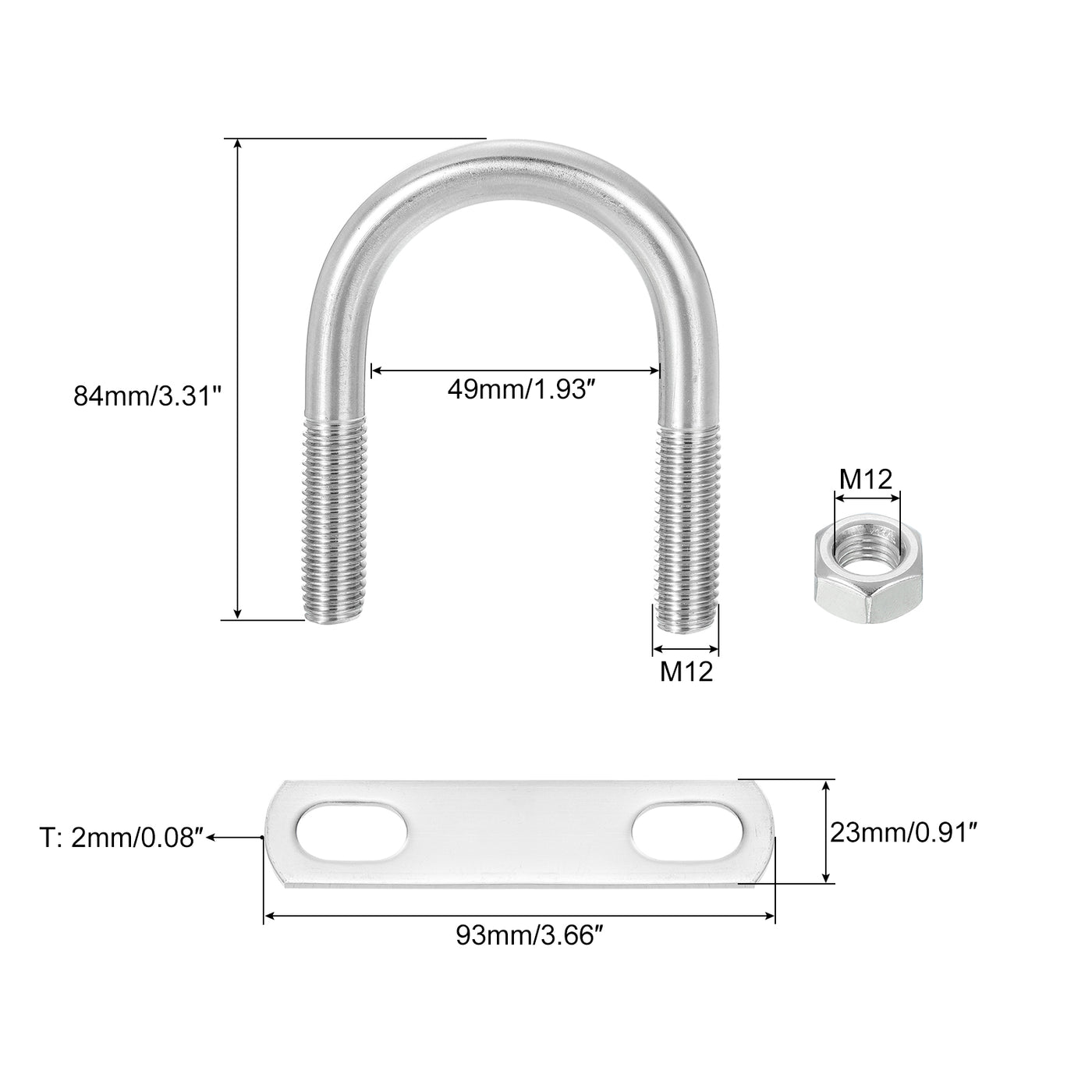 uxcell Uxcell Round U-Bolts, 6 Sets 51mm Inner Width 84mm Length M12 with Nuts and Plates