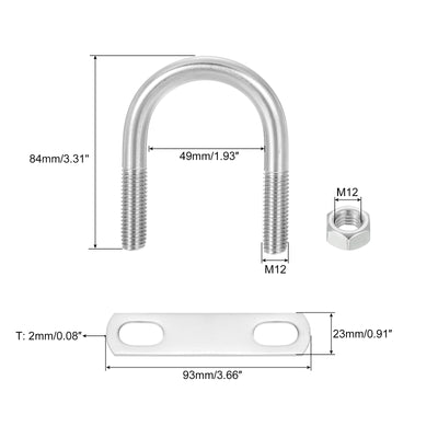 Harfington Uxcell Round U-Bolts, 6 Sets 51mm Inner Width 84mm Length M12 with Nuts and Plates