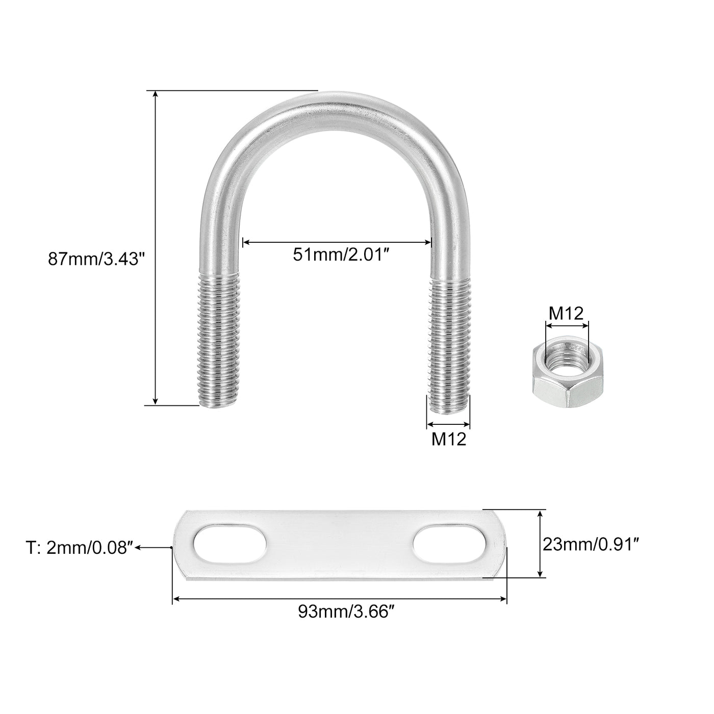 uxcell Uxcell Round U-Bolts, 4 Sets 53mm Inner Width 87mm Length M12 with Nuts and Plates