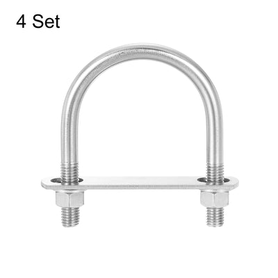 Harfington Uxcell Round U-Bolts, 4 Sets 77mm Inner Width 114mm Length M12 with Nuts and Plates