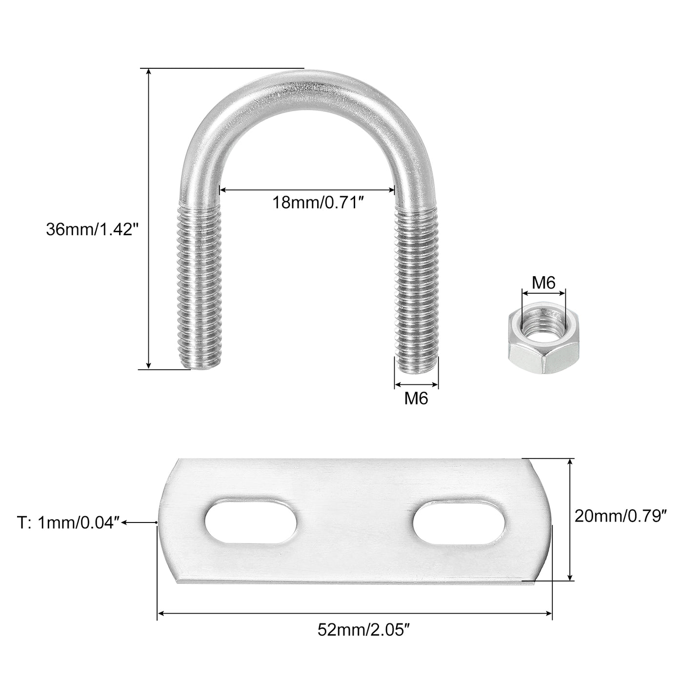 uxcell Uxcell Round U-Bolts, 6 Sets 18mm Inner Width 36mm Length M6 with Nuts and Plates