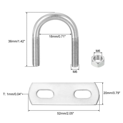 Harfington Uxcell Round U-Bolts, 6 Sets 18mm Inner Width 36mm Length M6 with Nuts and Plates