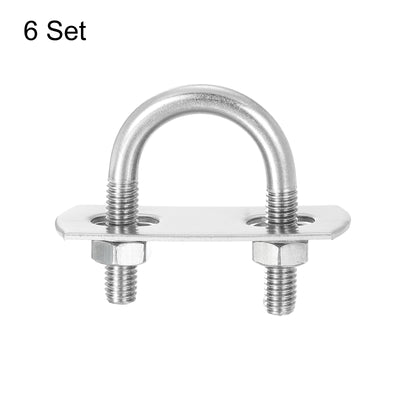 Harfington Uxcell Round U-Bolts, 6 Sets 20mm Inner Width 36mm Length M6 with Nuts and Plates