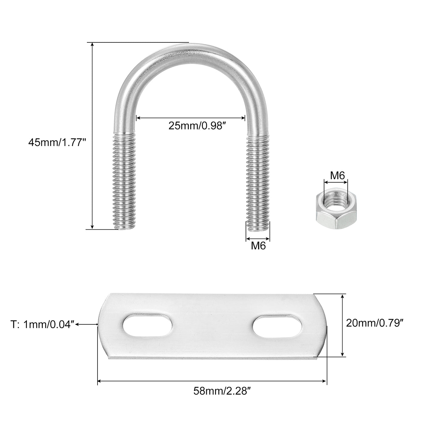 uxcell Uxcell 4 Set U Schrauben M6 x 25mm ID x 45mm Länge Runde U Bügelschraube Edelstahl 304 Klammer Schellen U-Bolzen mit Gewinde Muttern Rahmenplatte Unterlegscheibe für Rohr Befestigung