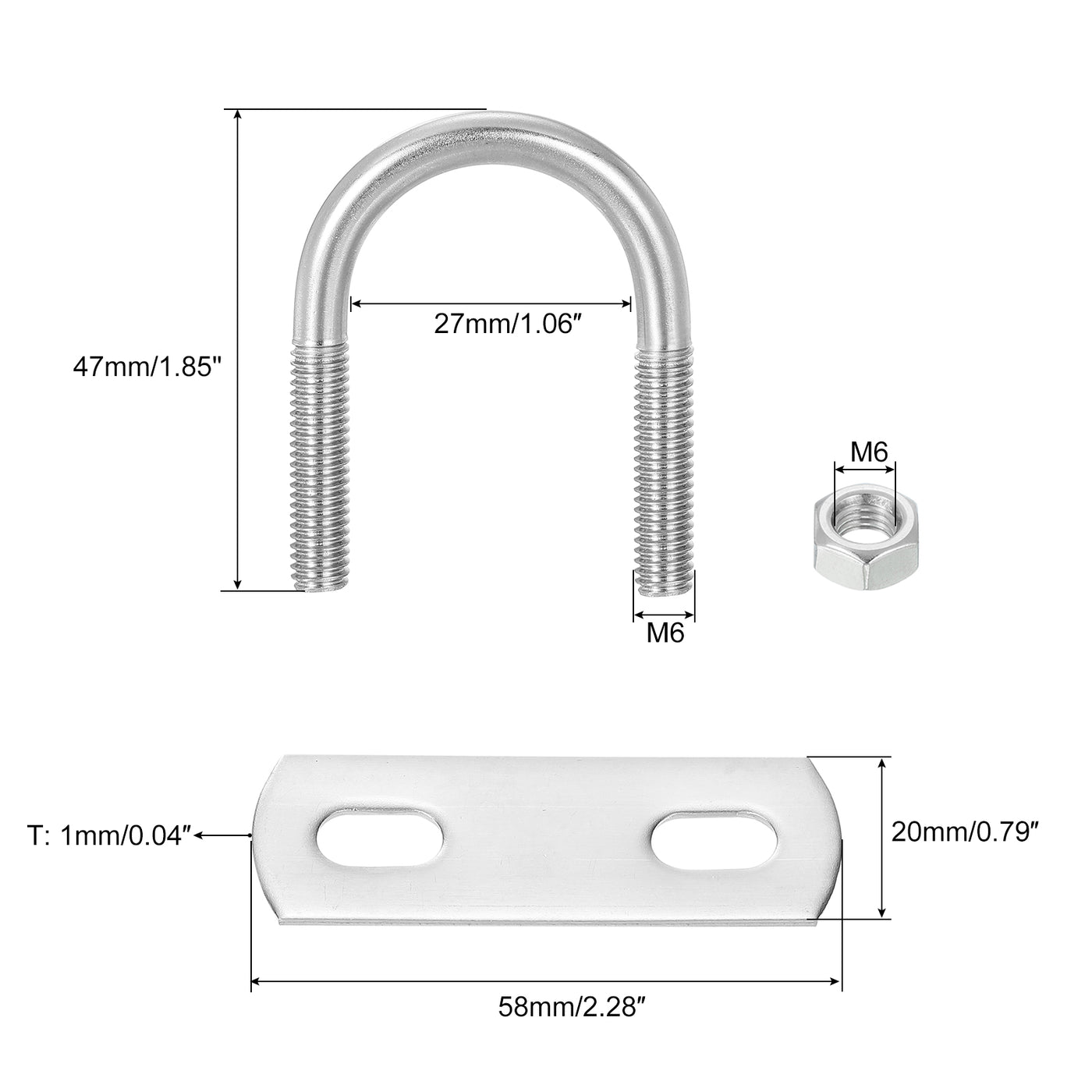 uxcell Uxcell Round U-Bolts, 4 Sets 29mm Inner Width 47mm Length M6 with Nuts and Plates