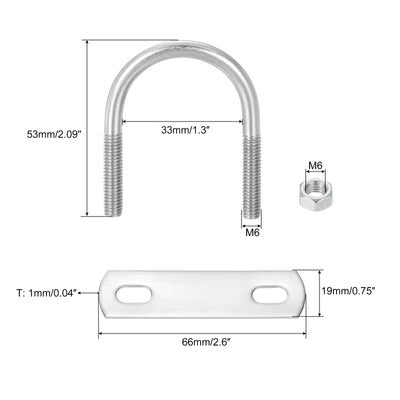 Harfington Uxcell Round U-Bolts, 6 Sets 35mm Inner Width 53mm Length M6 with Nuts and Plates