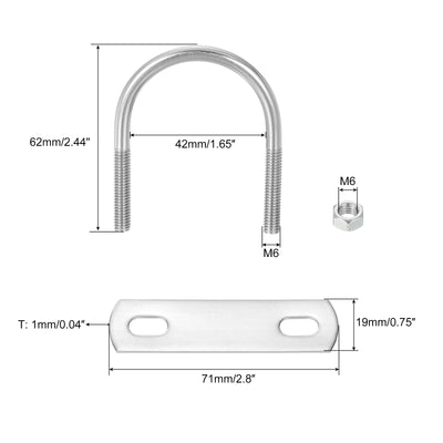 Harfington Uxcell Round U-Bolts, 4 Sets 42mm Inner Width 62mm Length M6 with Nuts and Plates