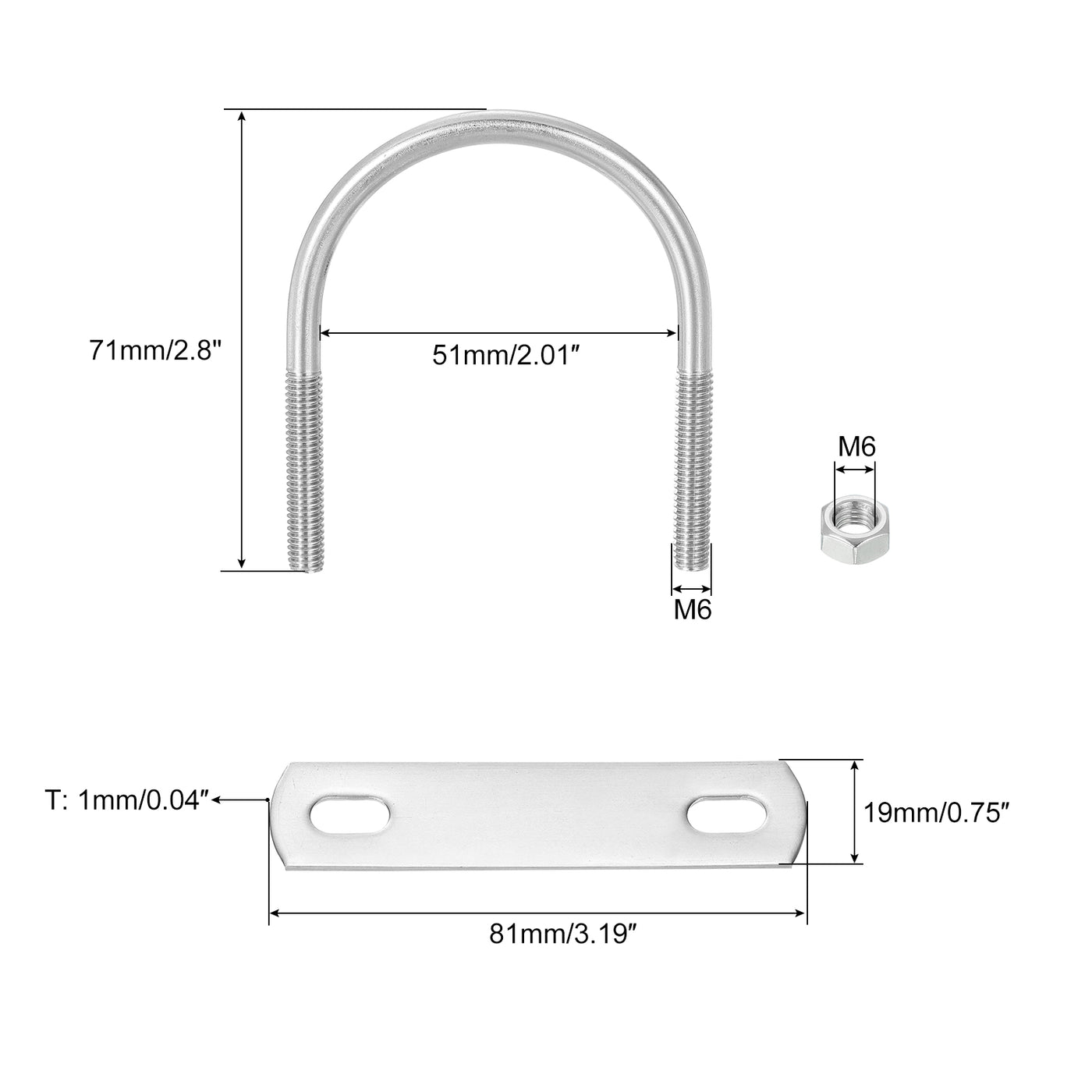 uxcell Uxcell Round U-Bolts, 8 Sets 53mm Inner Width 71mm Length M6 with Nuts and Plates