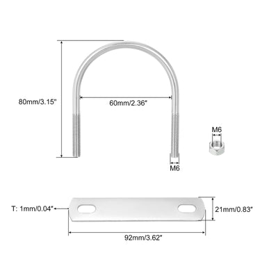 Harfington Uxcell 4 Set U Schrauben M6 x 60mm ID x 80mm Länge Runde U Bügelschraube Edelstahl 304 Klammer Schellen U-Bolzen mit Gewinde Muttern Rahmenplatte Unterlegscheibe für Rohr Befestigung