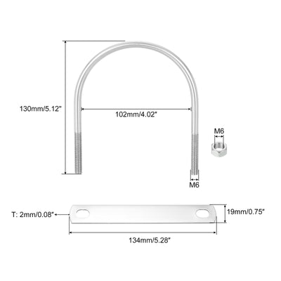 Harfington Uxcell Round U-Bolts, 6 Sets 104mm Inner Width 130mm Length M8 with Nuts and Plates