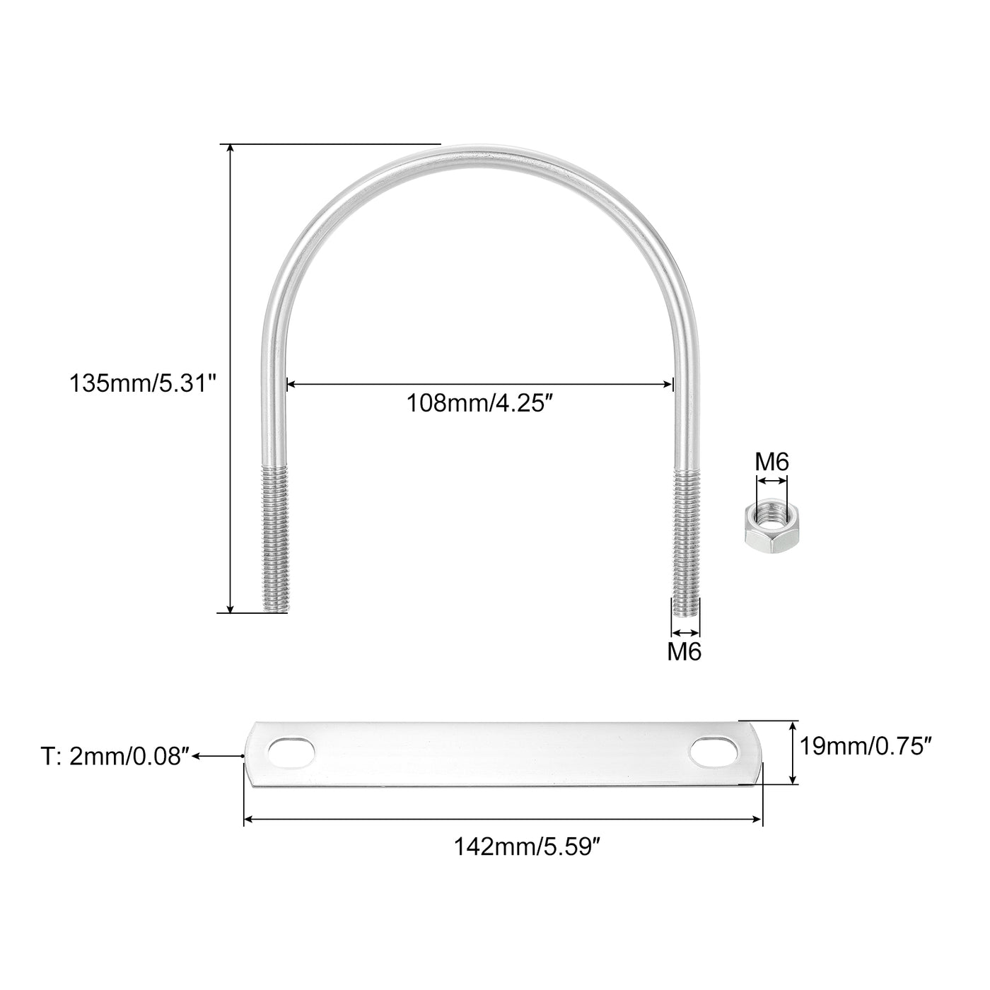 uxcell Uxcell Round U-Bolts, 6 Sets 110mm Inner Width 135mm Length M8 with Nuts and Plates
