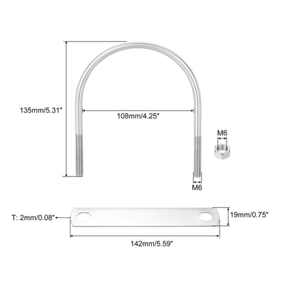 Harfington Uxcell Round U-Bolts, 6 Sets 110mm Inner Width 135mm Length M8 with Nuts and Plates