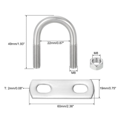 Harfington Uxcell Round U-Bolts, 4 Sets 24mm Inner Width 49mm Length M8 with Nuts and Plates