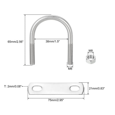 Harfington Uxcell Round U-Bolts, 4 Sets 40mm Inner Width 65mm Length M8 with Nuts and Plates