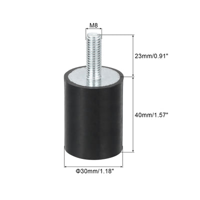 Harfington Uxcell M8 Gewindegummibuchsen, Schwingungsisolatoren, Zylindrischer Stoßdämpfer mit Stiften 30 x 40mm 4 Stück