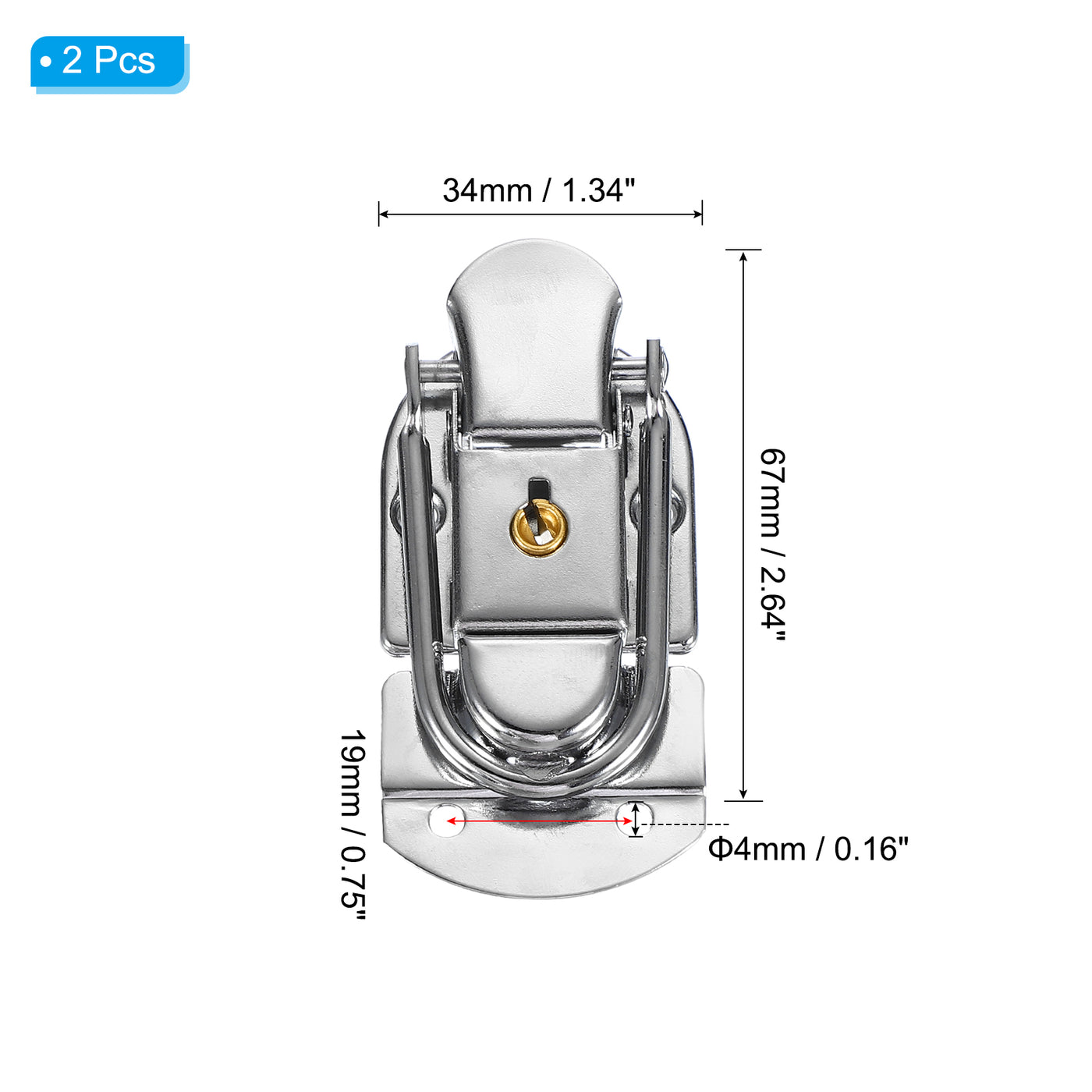 uxcell Uxcell Suitcase Lock Hasp 2.64"x1.34",2Pcs Iron Toggle Catch Latch with Key,Silver