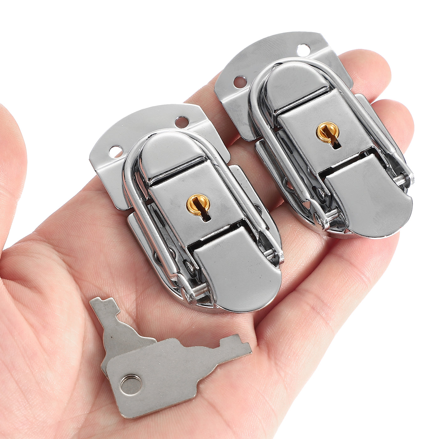 uxcell Uxcell Suitcase Lock Hasp 2.64"x1.34",2Pcs Iron Toggle Catch Latch with Key,Silver