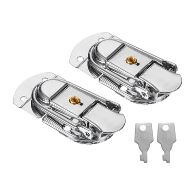 Harfington Uxcell Suitcase Lock Hasp 2.64"x1.34",2Pcs Iron Toggle Catch Latch with Key,Silver