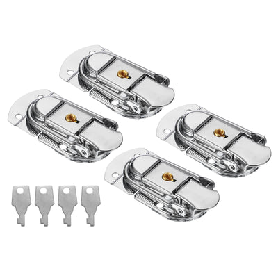 Harfington Uxcell Suitcase Lock Hasp 2.64"x1.34", 4Pcs Iron Toggle Catch Latch with Key,Silver