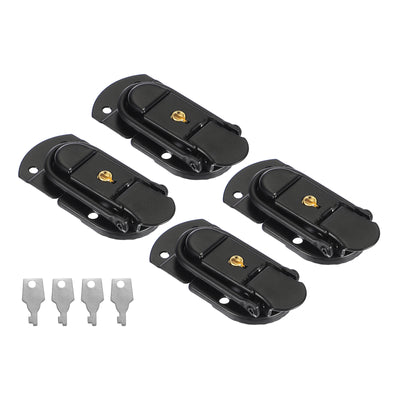 Harfington Uxcell Suitcase Lock Hasp 2.64"x1.34", 4Pcs Iron Toggle Catch Latch with Key,Black