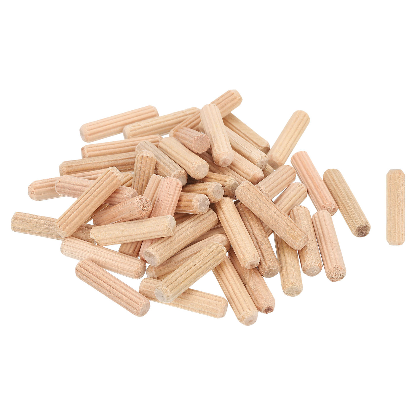 uxcell Uxcell 150Pcs 1/4" x 1" Wooden Dowel Pins, Furniture Woodwork Grooved Fluted Pin