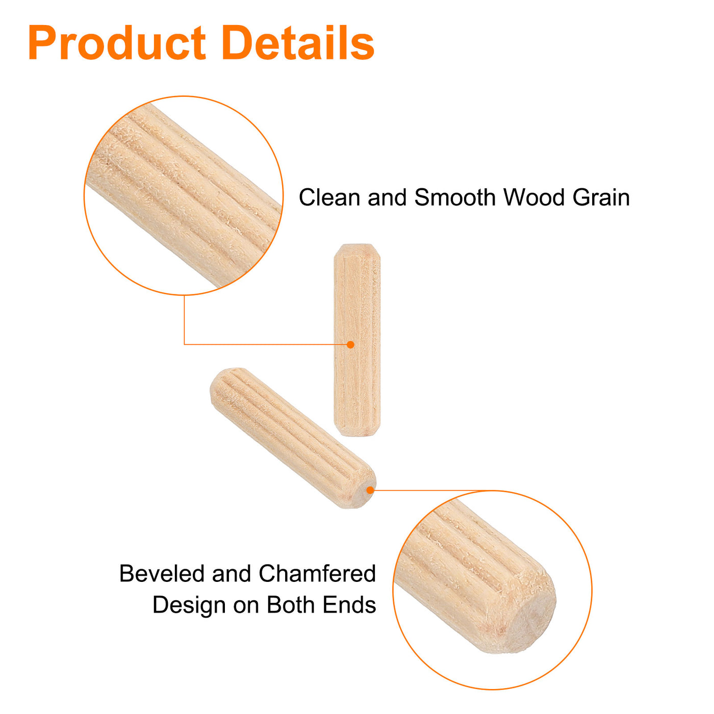 uxcell Uxcell 200Pcs 1/4" x 1" Wooden Dowel Pins, Furniture Woodwork Grooved Fluted Pin