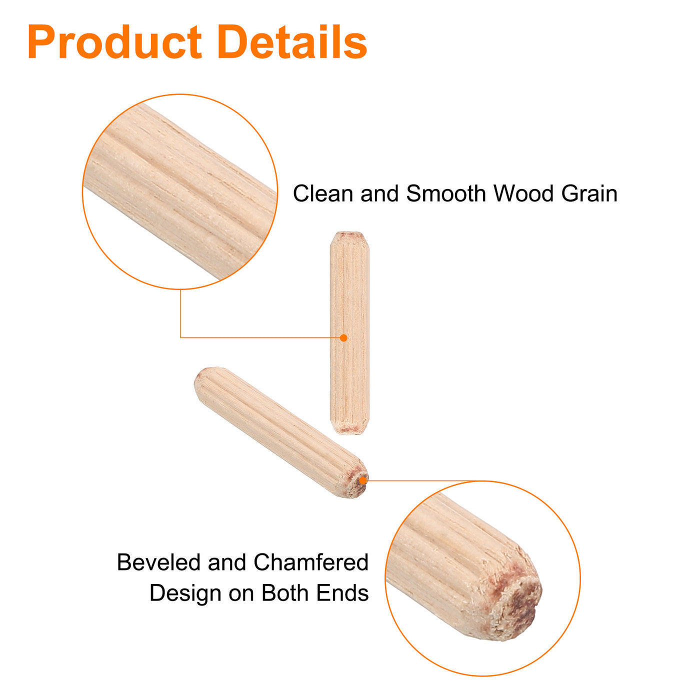 uxcell Uxcell 200Pcs 1/4" x 1-1/6" Wooden Dowel Pins, Furniture Woodwork Grooved Fluted Pin