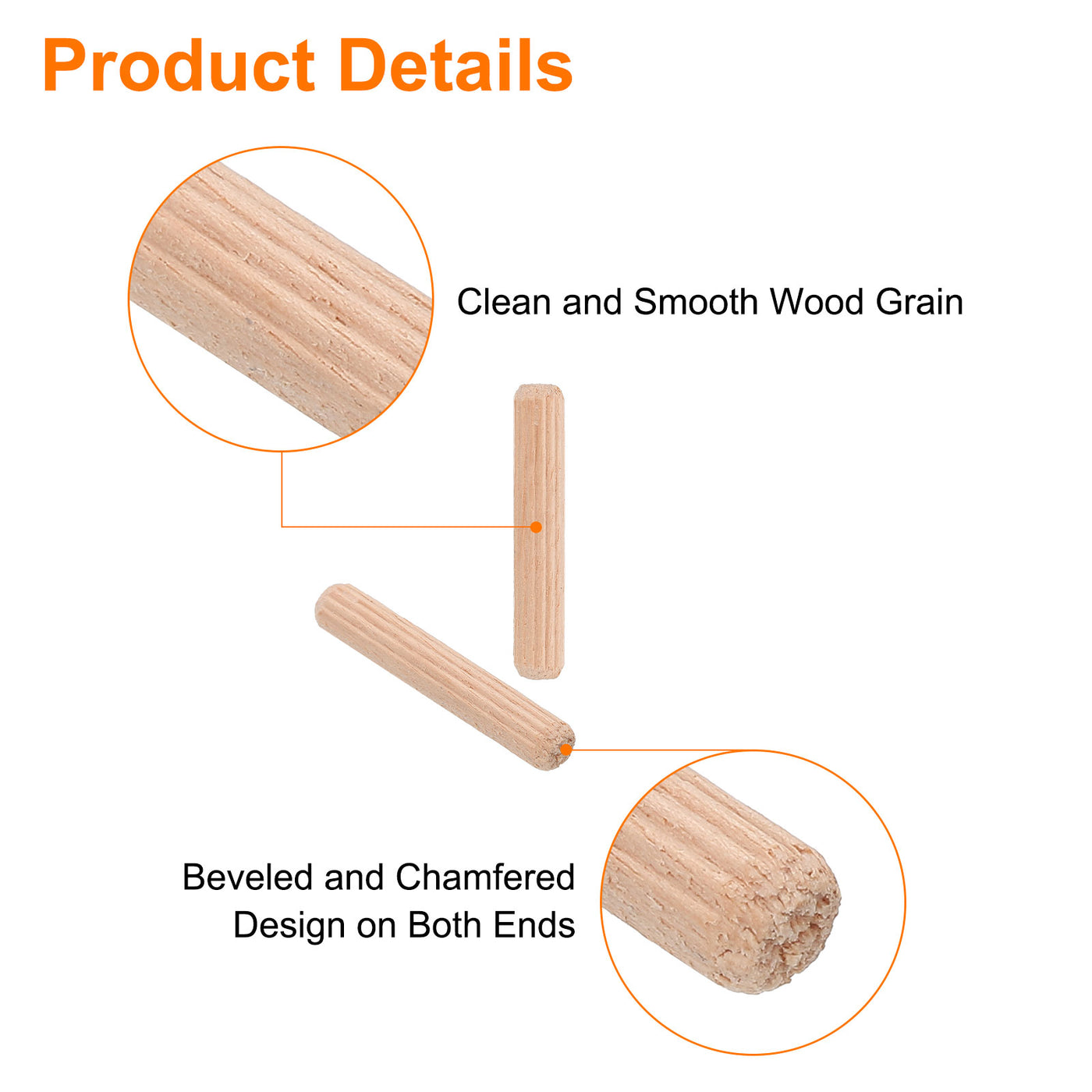 uxcell Uxcell 100Pcs 1/4" x 1-3/8" Wooden Dowel Pins, Furniture Woodwork Grooved Fluted Pin