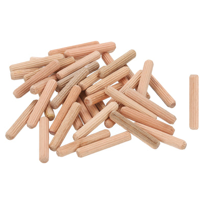 Harfington Uxcell 100Pcs 1/4" x 1-3/8" Wooden Dowel Pins, Furniture Woodwork Grooved Fluted Pin