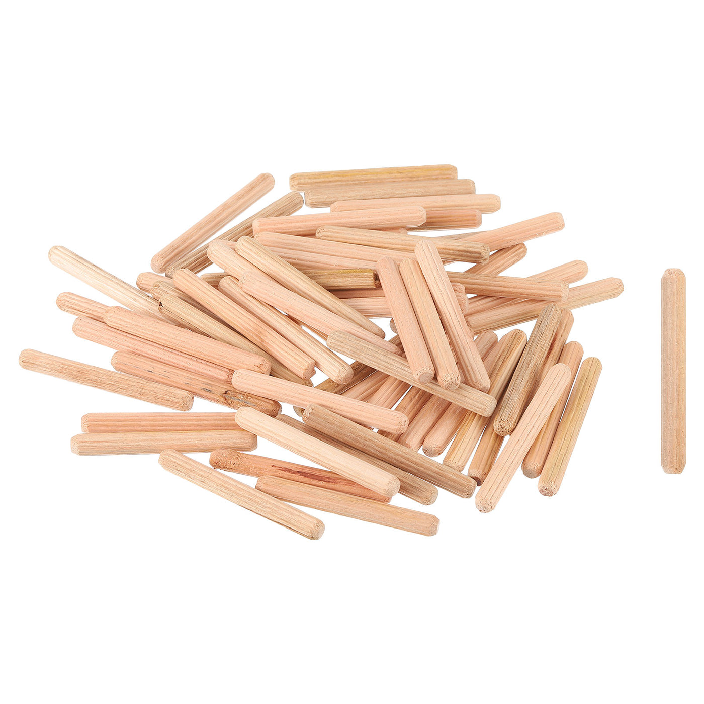 uxcell Uxcell 50Pcs 1/4" x 2" Wooden Dowel Pins, Furniture Woodwork Grooved Fluted Pin