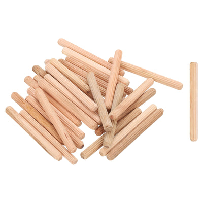 Harfington Uxcell 50Pcs 1/4" x 2-3/8" Wooden Dowel Pins, Furniture Woodwork Grooved Fluted Pin