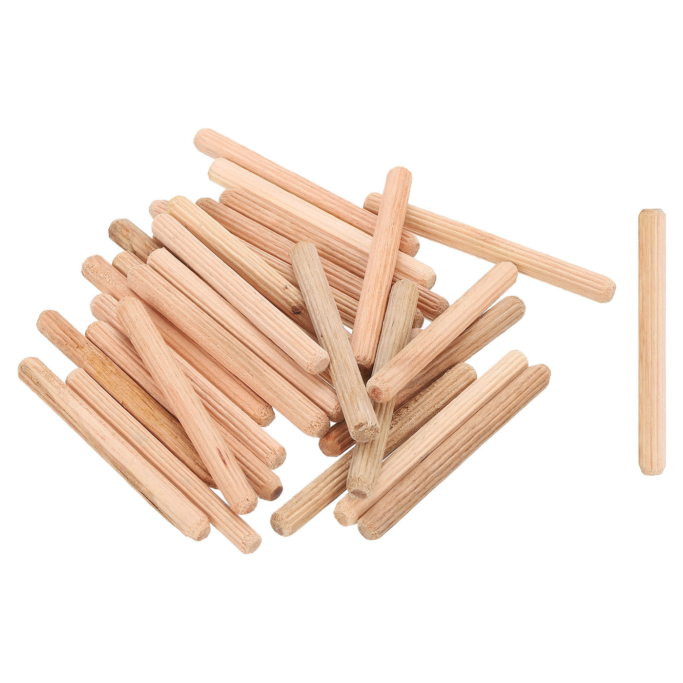 uxcell Uxcell 50Pcs 1/4" x 2-3/8" Wooden Dowel Pins, Furniture Woodwork Grooved Fluted Pin