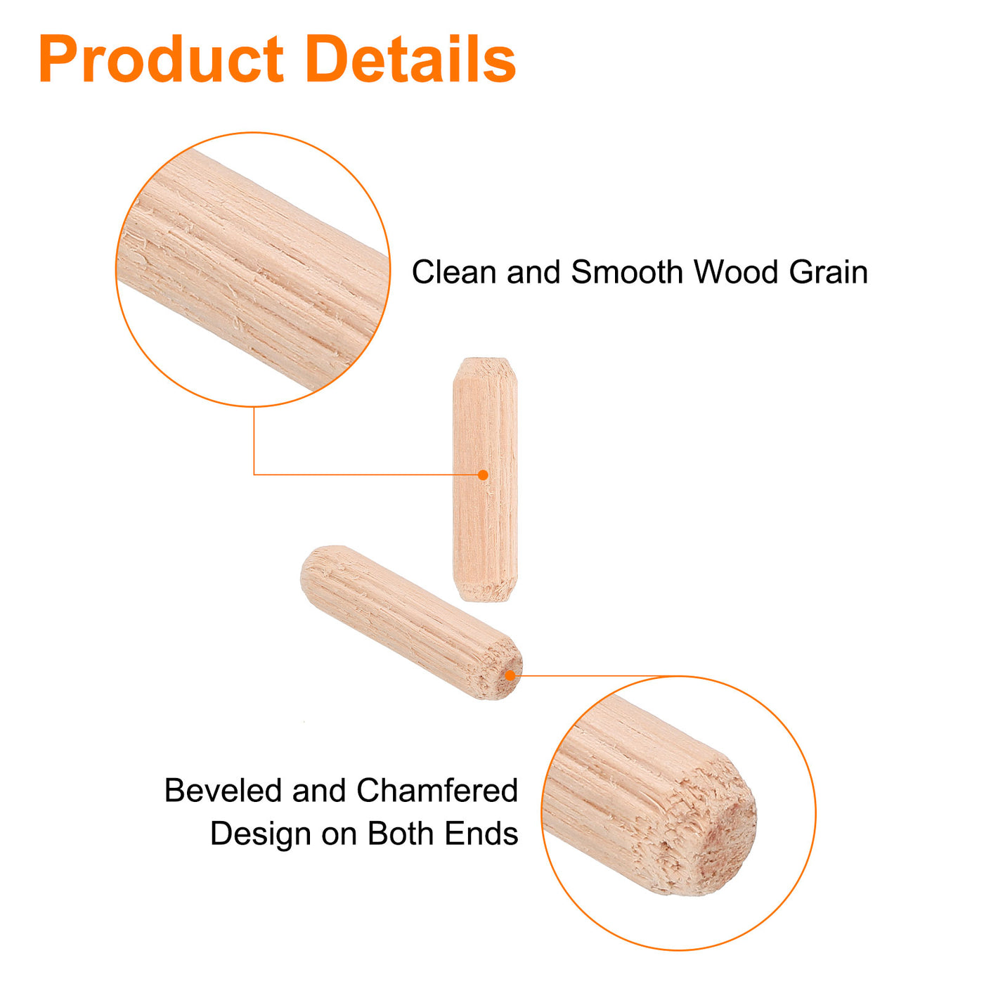 uxcell Uxcell 500Pcs 1/3" x 1-1/6" Wooden Dowel Pins, Furniture Woodwork Grooved Fluted Pin