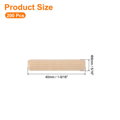 Harfington Uxcell 200Pcs 1/3" x 1-4/7" Wooden Dowel Pins, Furniture Woodwork Grooved Fluted Pin