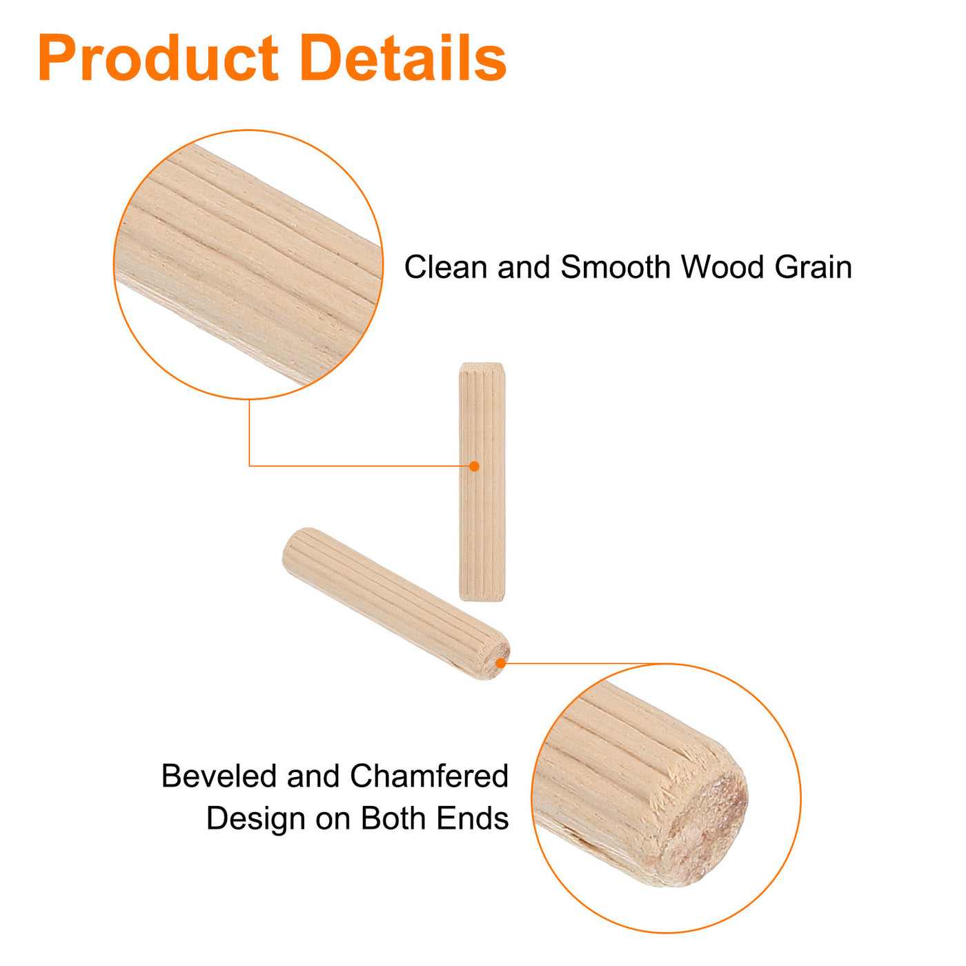 uxcell Uxcell 200Pcs 1/3" x 1-4/7" Wooden Dowel Pins, Furniture Woodwork Grooved Fluted Pin