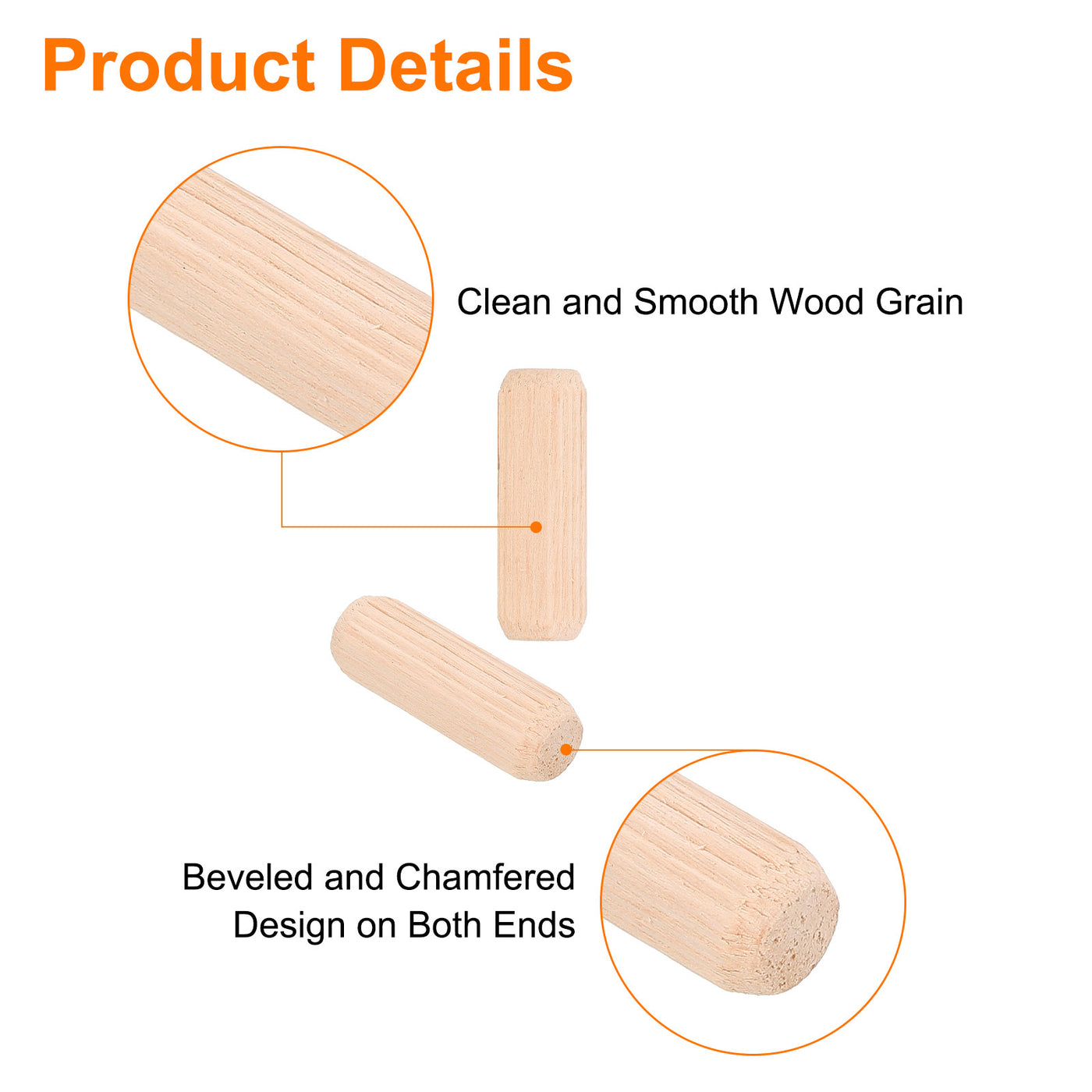 uxcell Uxcell 200Pcs 2/5" x 1-1/6" Wooden Dowel Pins, Furniture Woodwork Grooved Fluted Pin