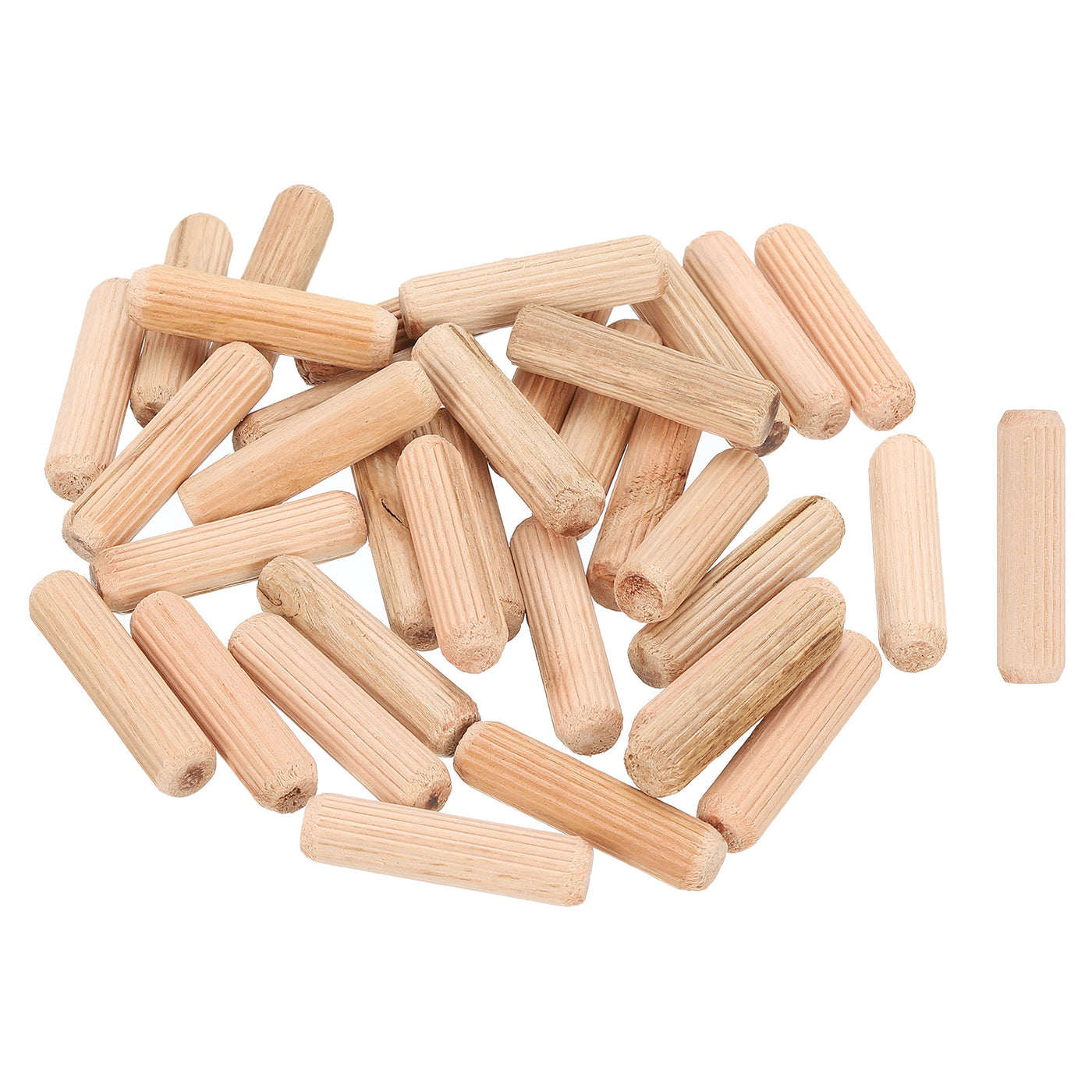 uxcell Uxcell 150Pcs 2/5" x 1-4/7" Wooden Dowel Pins, Furniture Woodwork Grooved Fluted Pin